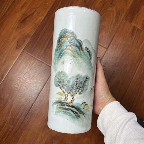 古玩陶瓷清末民初粉彩山水紋帽筒拍賣，當前價格980元