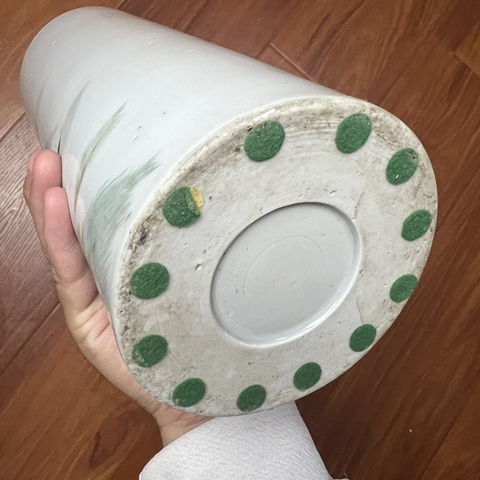 古玩陶瓷清末民初粉彩山水紋帽筒拍賣，當前價格980元