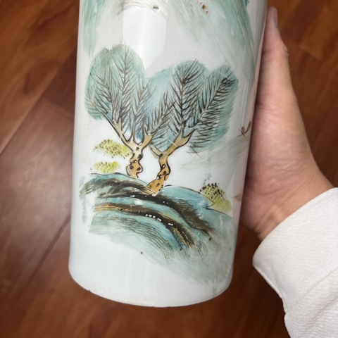 古玩陶瓷清末民初粉彩山水紋帽筒拍賣，當前價格980元