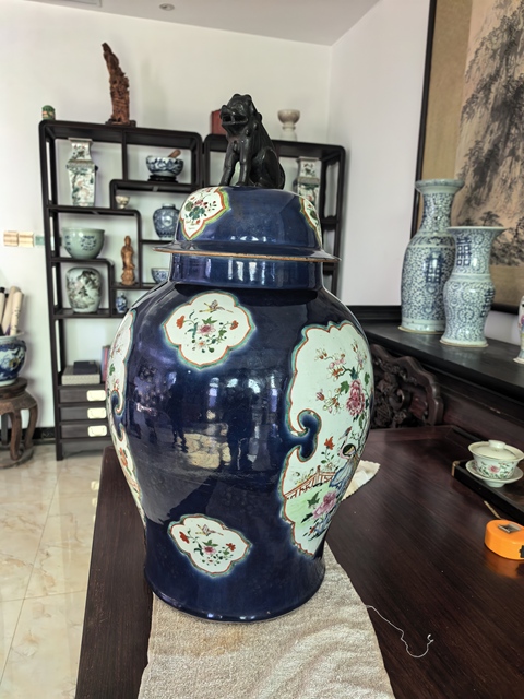 古玩陶瓷祭蘭開窗粉彩花鳥將軍罐真品鑒賞圖