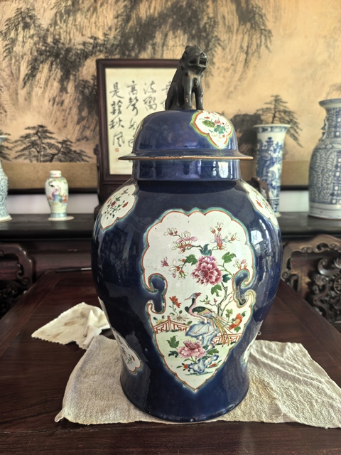 古玩陶瓷祭蘭開窗粉彩花鳥將軍罐真品鑒賞圖