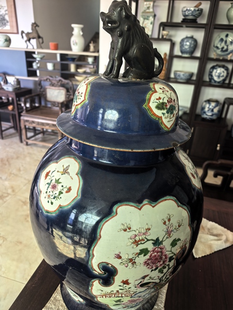 古玩陶瓷祭蘭開窗粉彩花鳥將軍罐真品鑒賞圖