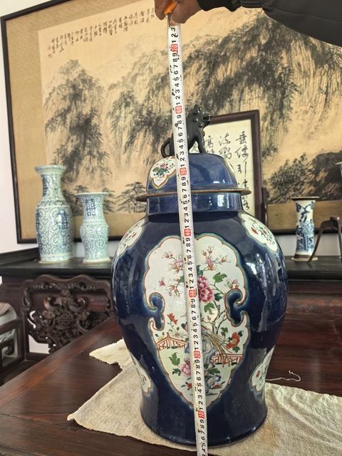 古玩陶瓷祭蘭開窗粉彩花鳥將軍罐真品鑒賞圖