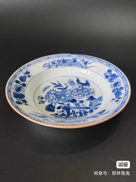 古玩陶瓷青花洞石花卉盤真品鑒賞圖