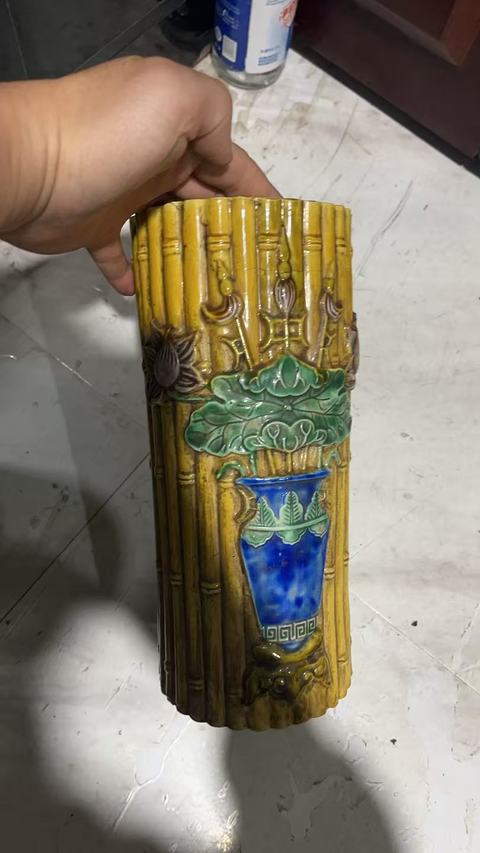 古玩陶瓷捆竹型帽筒真品鑒賞圖