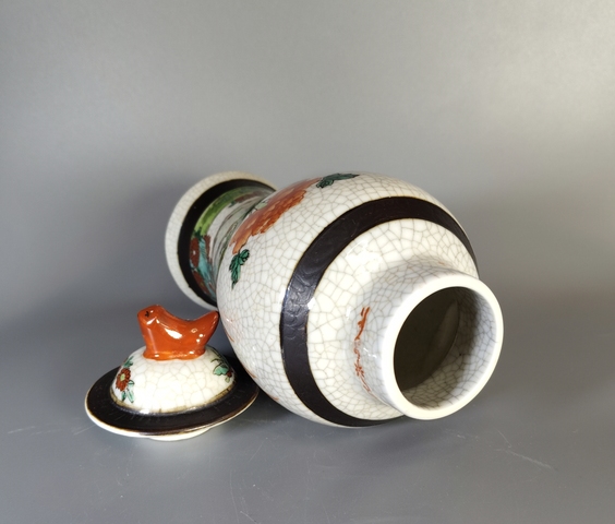 古玩陶瓷哥釉五彩雉雞牡丹雞腿瓶真品鑒賞圖