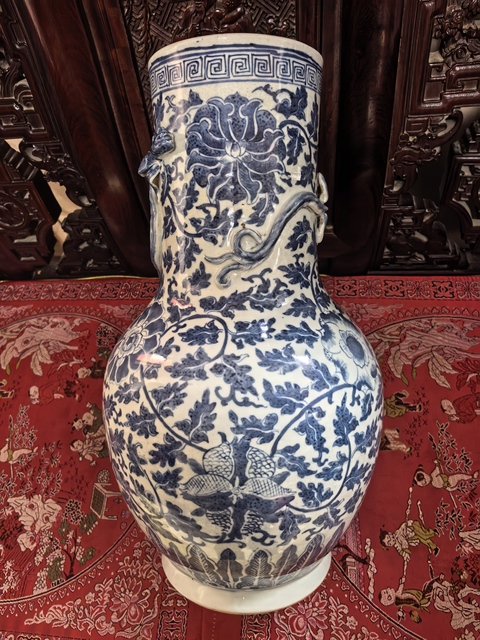 古玩陶瓷福壽三多螭龍紋青花瓶真品鑒賞圖