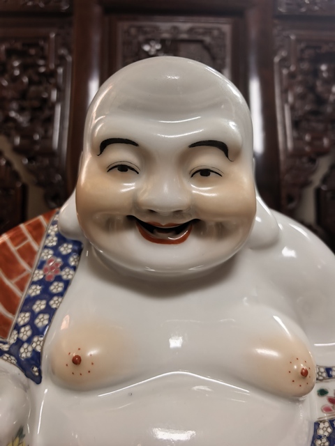 古玩陶瓷粉彩彌勒佛坐像真品鑒賞圖