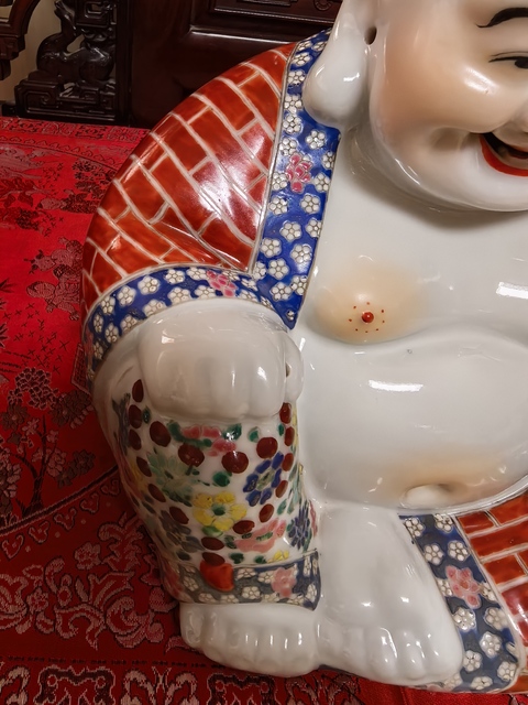 古玩陶瓷粉彩彌勒佛坐像真品鑒賞圖