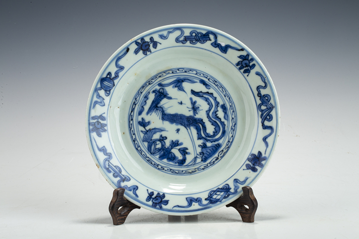 古玩陶瓷明晚·青花鳳紋折沿盤拍賣，當(dāng)前價(jià)格3699元