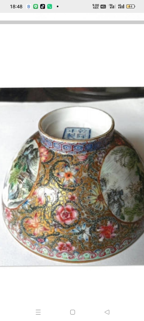 古玩陶瓷山水鶴紋碗真品鑒賞圖