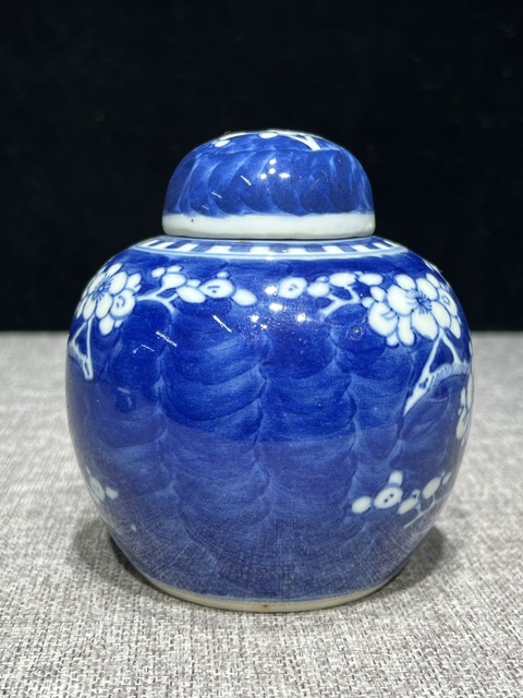 古玩陶瓷晚清青花冰梅蓋罐真品鑒賞圖