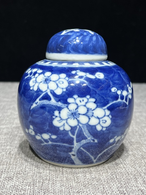 古玩陶瓷晚清青花冰梅蓋罐真品鑒賞圖