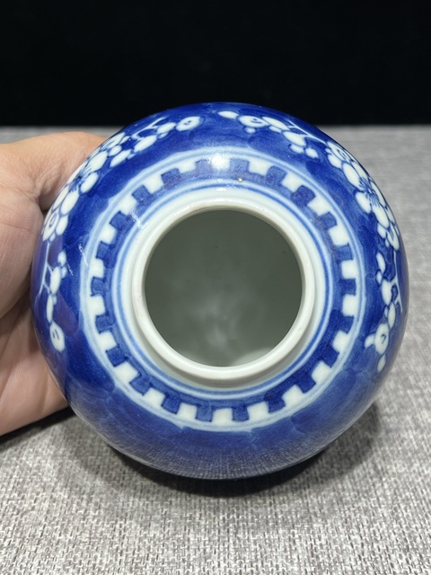 古玩陶瓷晚清青花冰梅蓋罐真品鑒賞圖