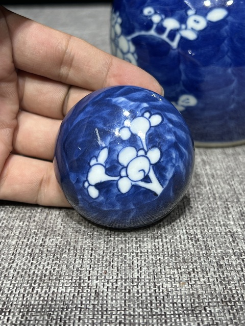 古玩陶瓷晚清青花冰梅蓋罐真品鑒賞圖