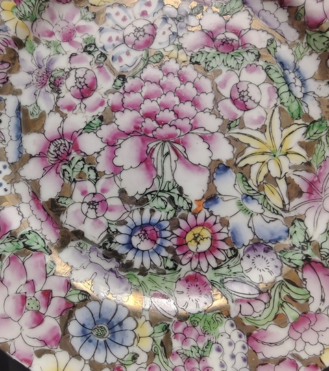 古玩陶瓷廣彩百花盤真品鑒賞圖