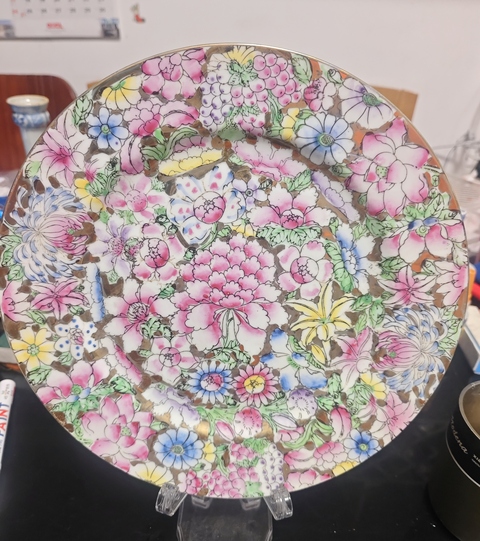 古玩陶瓷廣彩百花盤真品鑒賞圖