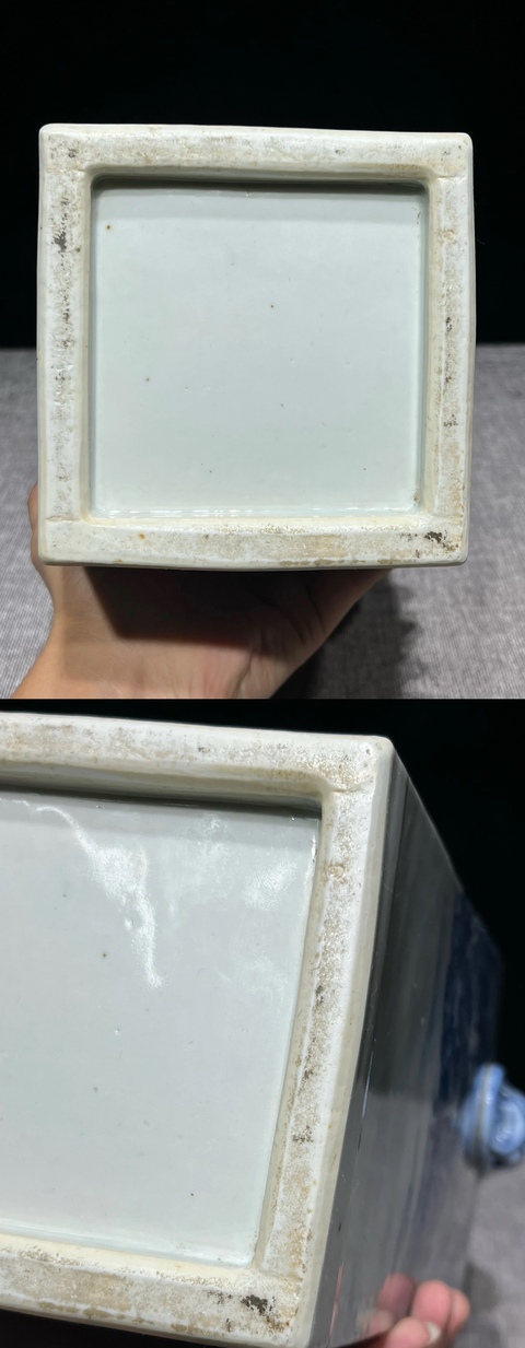 古玩陶瓷清中期 青花山水紋雙耳四方尊真品鑒賞圖