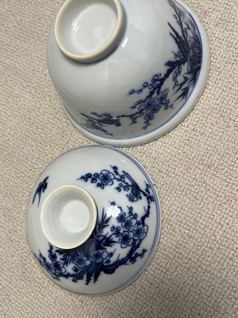 古玩陶瓷竹梅喜鵲紋青花蓋碗真品鑒賞圖