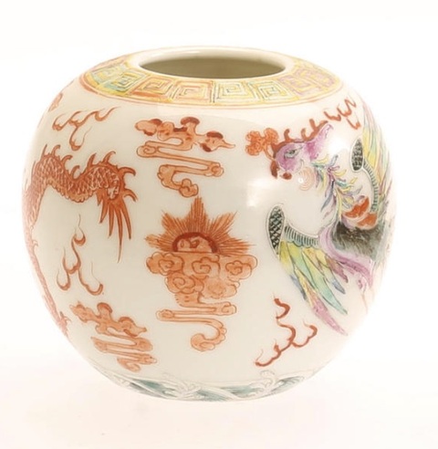 古玩陶瓷民國 粉彩龍鳳紋水盂真品鑒賞圖