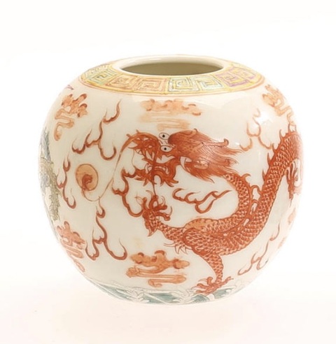 古玩陶瓷民國 粉彩龍鳳紋水盂真品鑒賞圖