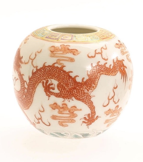 古玩陶瓷民國 粉彩龍鳳紋水盂真品鑒賞圖