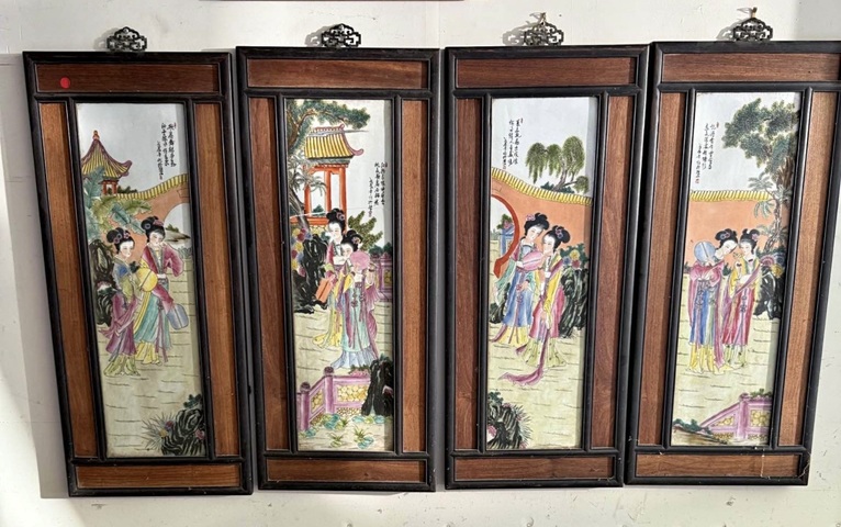 古玩陶瓷粉彩仕女人物瓷板真品鑒賞圖