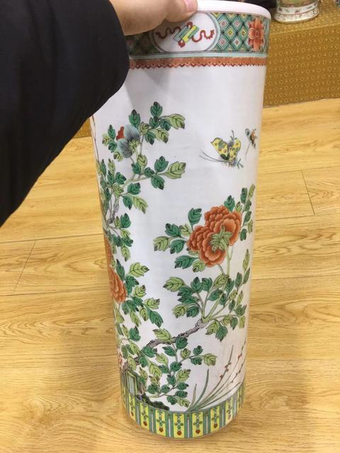 古玩陶瓷錦雞牡丹花鳥紋五彩卷筒真品鑒賞圖