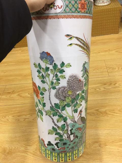 古玩陶瓷錦雞牡丹花鳥紋五彩卷筒真品鑒賞圖