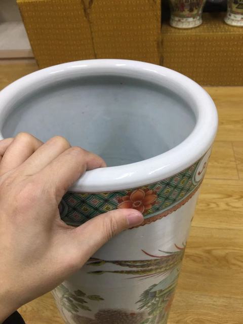 古玩陶瓷錦雞牡丹花鳥紋五彩卷筒真品鑒賞圖