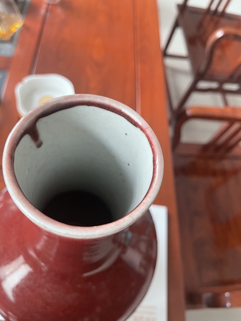 古玩陶瓷晚清紅釉粉彩瓶真品鑒賞圖