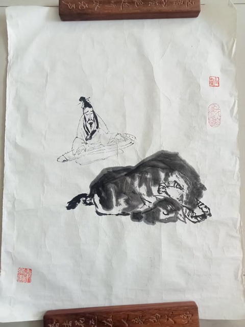 古玩字畫秦嶺云人物線描七幅真品鑒賞圖