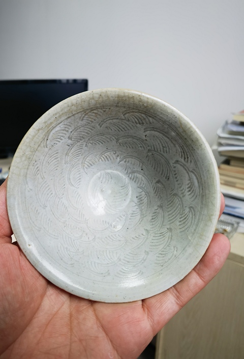 古玩陶瓷建寧窯青白釉刻花斗笠盞拍賣，當前價格3800元