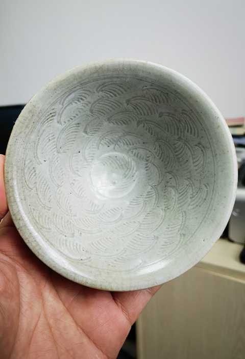 古玩陶瓷建寧窯青白釉刻花斗笠盞拍賣，當前價格3800元