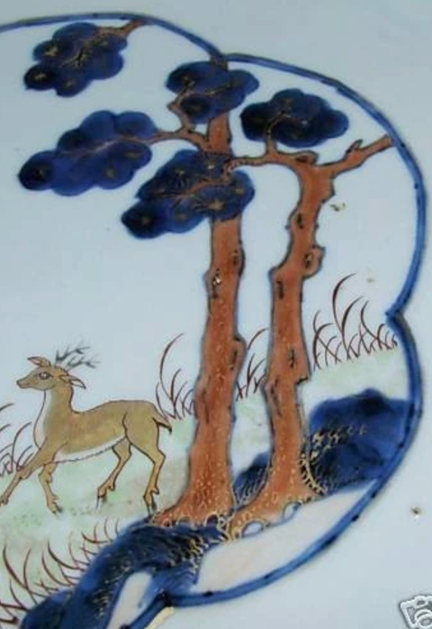 古玩陶瓷青花礬紅松鹿圖折沿盤真品鑒賞圖