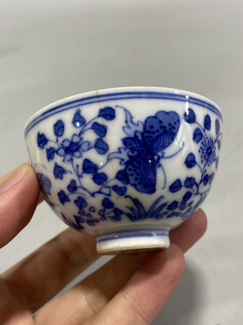 古玩陶瓷大明成化年制款民國青花杯拍賣，當前價格280元