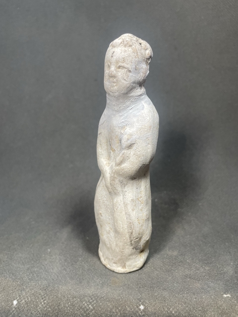 古玩陶瓷白陶抱犬童子陶塑真品鑒賞圖