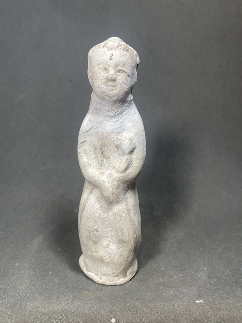 古玩陶瓷白陶抱犬童子陶塑真品鑒賞圖