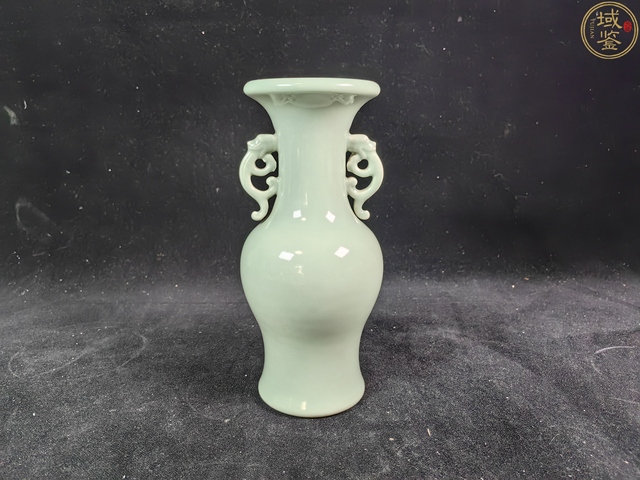 古玩陶瓷民國青釉螭龍耳洗口瓶真品鑒賞圖