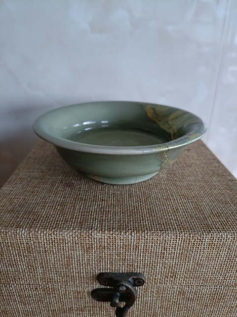 古玩陶瓷元代龍泉梅子青釉圓口洗拍賣，當前價格1980元