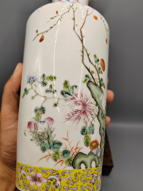 古玩陶瓷民國洪憲彩?細路粉彩功名富貴圖棒槌瓶拍賣，當前價格1888元