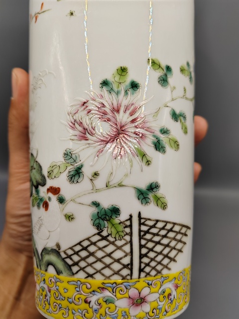 古玩陶瓷民國洪憲彩?細路粉彩功名富貴圖棒槌瓶拍賣，當前價格1888元