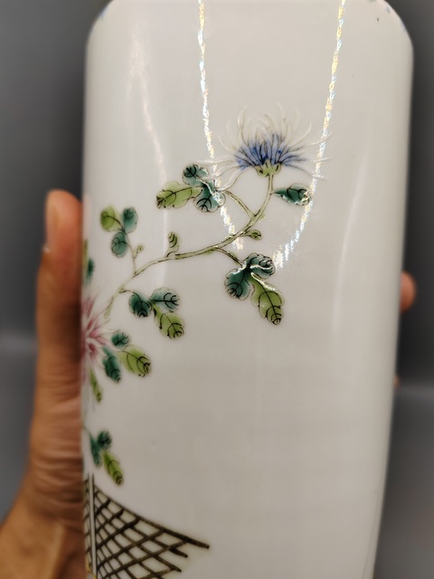 古玩陶瓷民國洪憲彩?細路粉彩功名富貴圖棒槌瓶拍賣，當前價格1888元