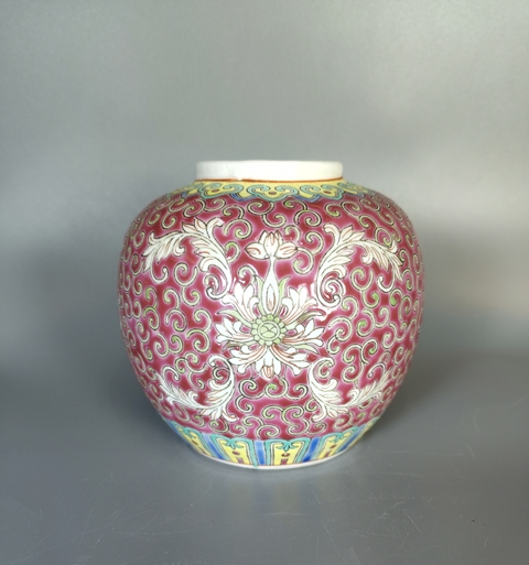 古玩陶瓷民國-胭脂紅粉彩福壽紋罐拍賣，當前價格999元