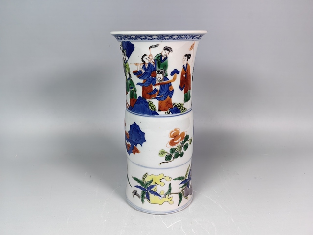 古玩陶瓷晚清八仙人物三多紋五彩花觚真品鑒賞圖