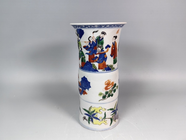 古玩陶瓷晚清八仙人物三多紋五彩花觚真品鑒賞圖