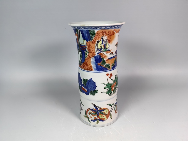 古玩陶瓷晚清八仙人物三多紋五彩花觚真品鑒賞圖