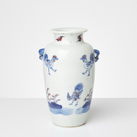 古玩陶瓷清晚期 青花釉里紅雙耳尊真品鑒賞圖