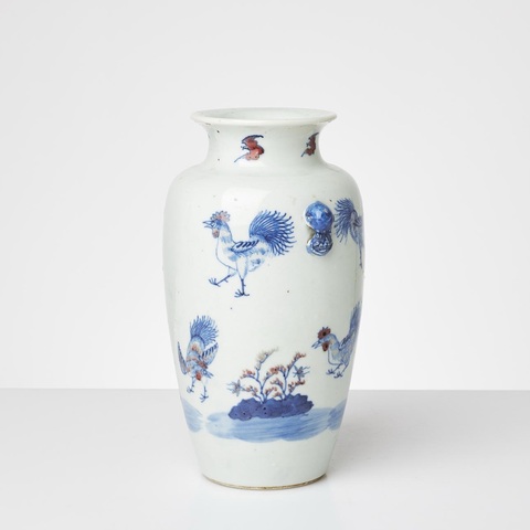 古玩陶瓷清晚期 青花釉里紅雙耳尊真品鑒賞圖