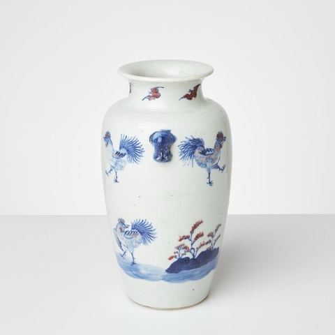 古玩陶瓷清晚期 青花釉里紅雙耳尊真品鑒賞圖